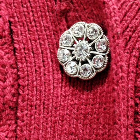 Anne Klein Size XL Red Cable Knit Jeweled Rhinestone Button Up Cardigan Sweater - Picture 4 of 7